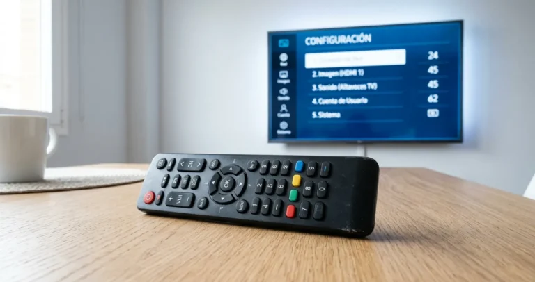 Códigos para configurar control de DirecTV - Control remoto apoyado frente a televisor mostrando pantalla de programación