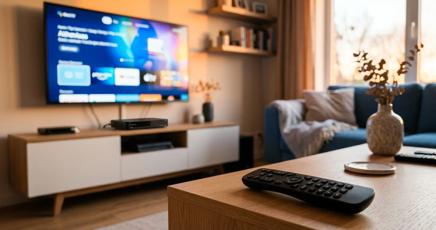 Configurar control izzi para decodificador apuntando a televisor en sala moderna