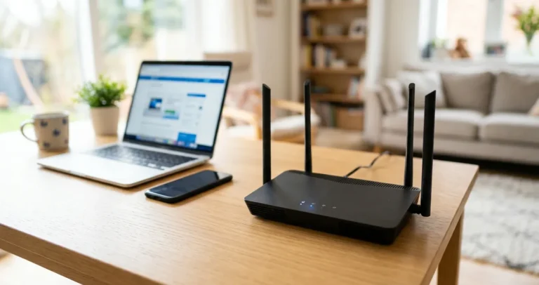 Router WiFi configurado con control parental activo en hogar familiar