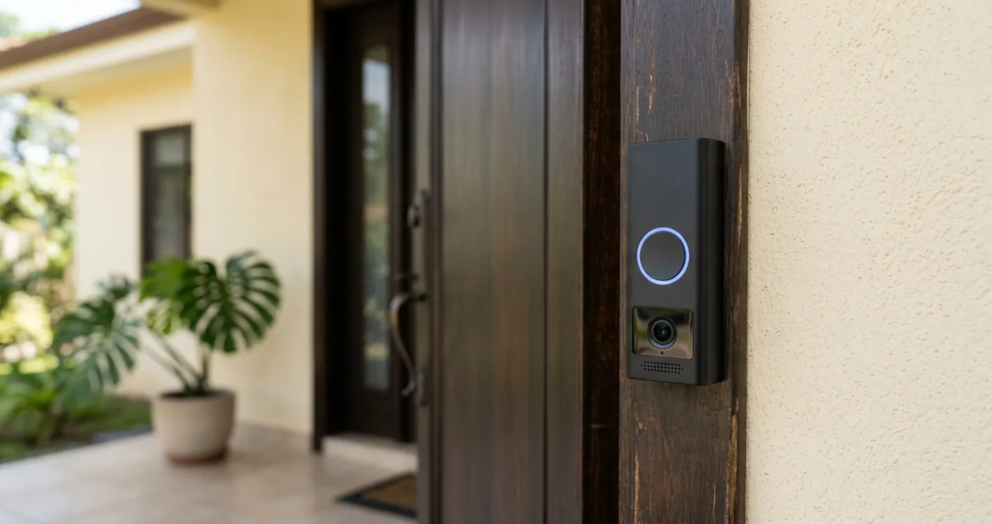 Configurar Ring Doorbell - Timbre inteligente con cámara instalado en la puerta de entrada de una casa