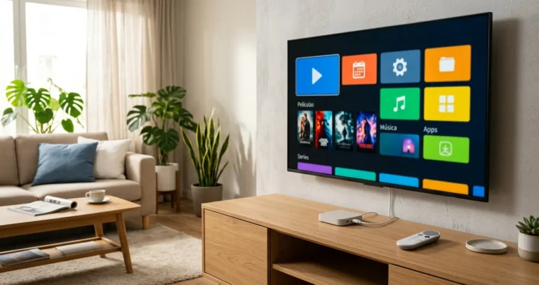 Configurar Chromecast con Google TV - dispositivo de streaming conectado al televisor con control remoto y menú de inicio en pantalla