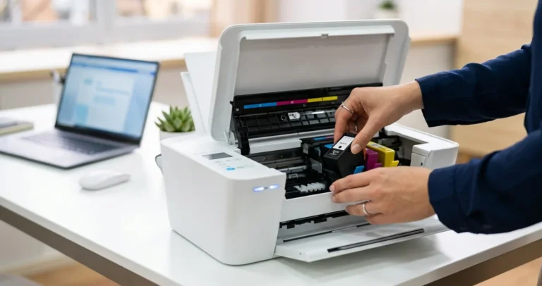 Configurar la tinta de una impresora Canon insertando un cartucho en el soporte abierto