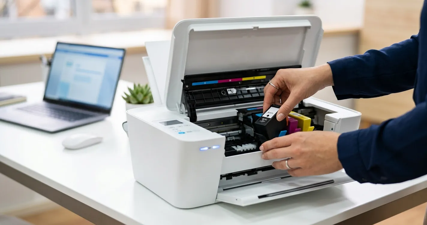 Configurar la tinta de una impresora Canon insertando un cartucho en el soporte abierto