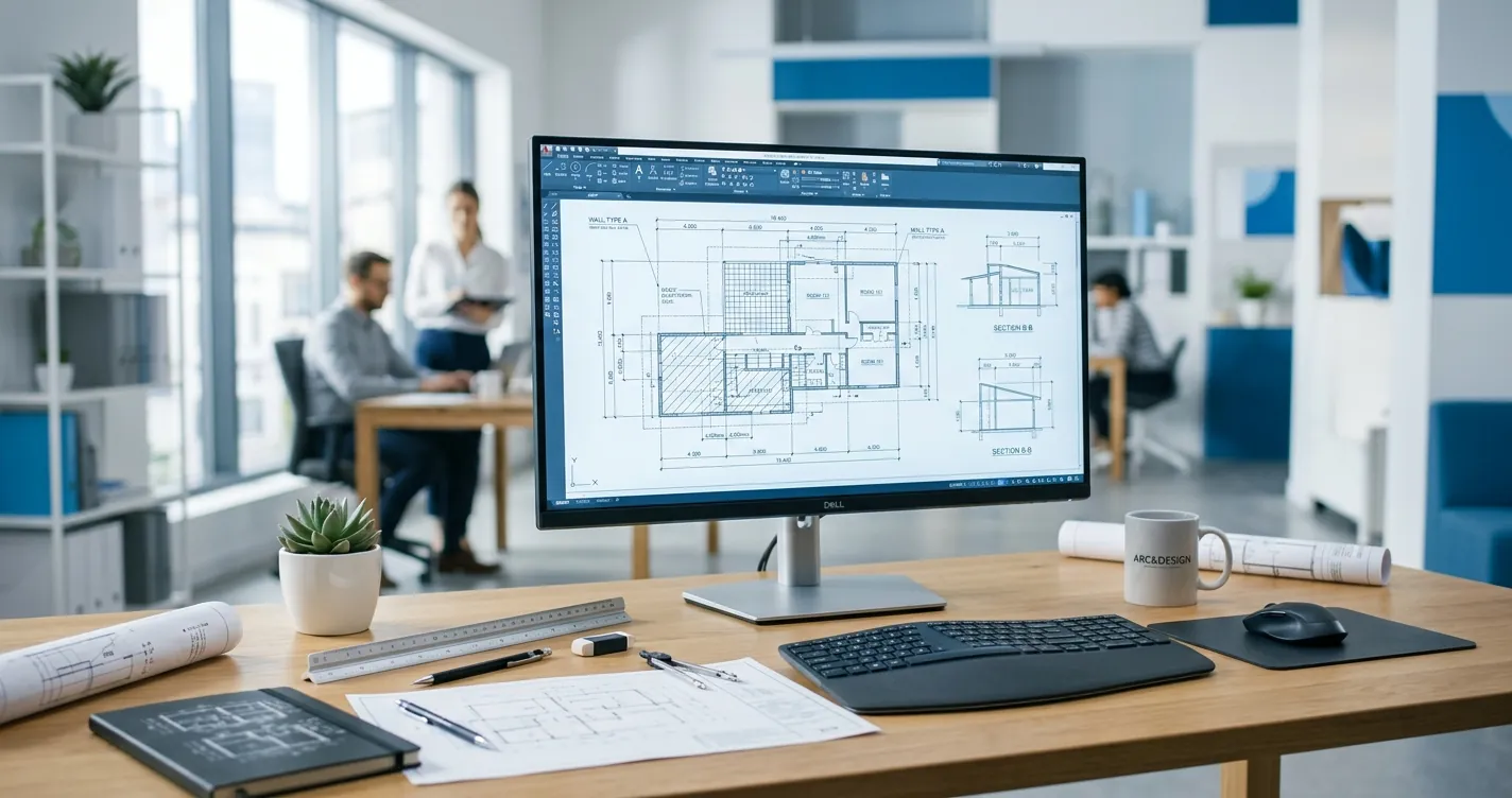 Configurar AutoCAD en metros - plano arquitectónico CAD con cotas y medidas en pantalla