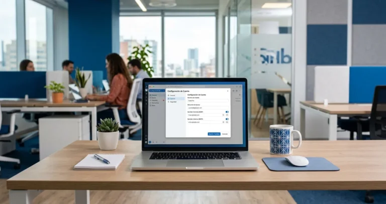 Configurar correo Prodigy en Outlook - laptop mostrando la pantalla de configuracion de una cuenta de correo