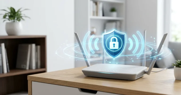 Configurar VPN en router - router WiFi doméstico con conexión cifrada protegiendo la red