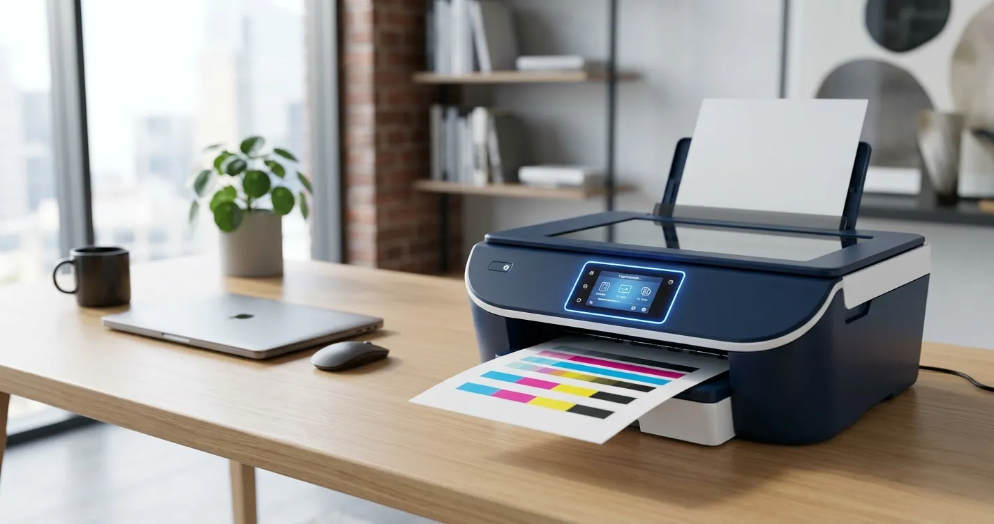 Configurar los colores de una impresora Canon imprimiendo un patrón de prueba de color sobre un escritorio