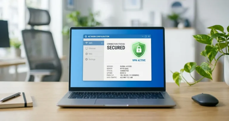 Configurar VPN en Windows 10 - Laptop mostrando el panel de conexión VPN del sistema