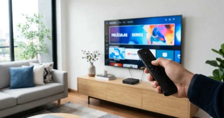 Configurar control TV Box - Mando apuntando al televisor con TV Box conectado en la sala