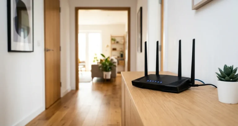 Configurar router D-Link como repetidor WiFi - Router inalámbrico con antenas instalado en el pasillo de una casa para ampliar la cobertura