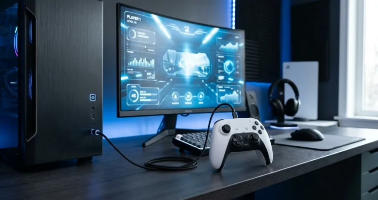 Configurar mando PS5 DualSense en PC - Mando conectado por USB-C a una computadora gaming